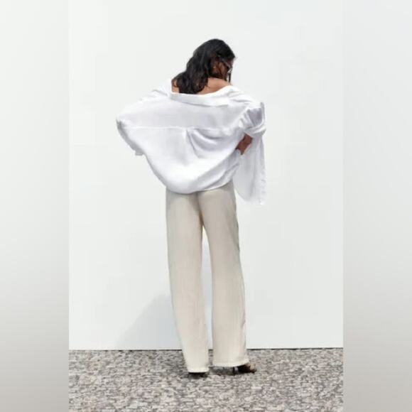 Zara CREASED-EFFECT PALAZZO TROUSERS - Picture 6 of 9